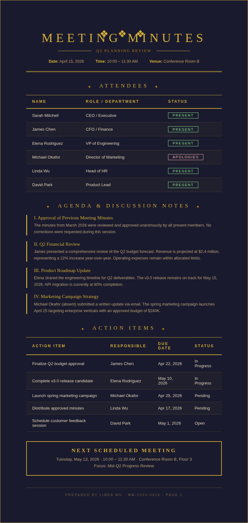 Art deco luxury meeting minutes